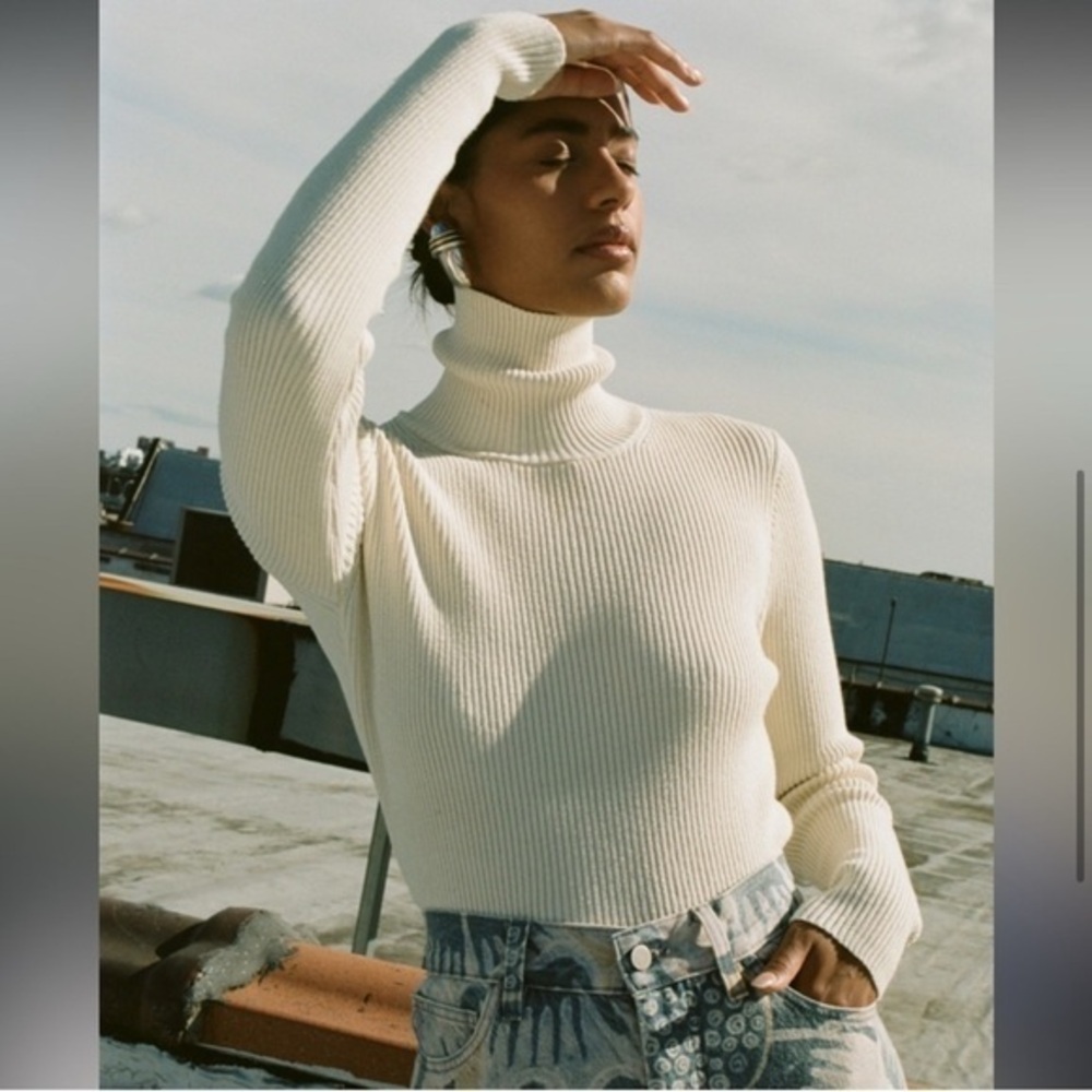 Mara Hoffman Ivory Lori Ribbed Stretch Turtleneck Classic Top NWT 2X #2364